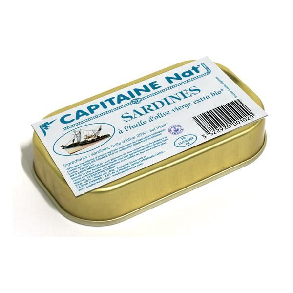 CAPITAINE NAT SARDINES À L'HUILE D'OLIVE BIO 69G PRODUITS DE LA MER