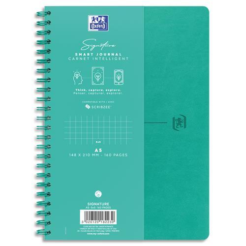 CARNET OXFORD SIGNATURE - FORMAT A5 - COUVERTURE SOUPLE A SPIRALE - 160 PAGES QUADRILLEES 5X5 - COLORIS TURQUOISE - LOT DE 5
