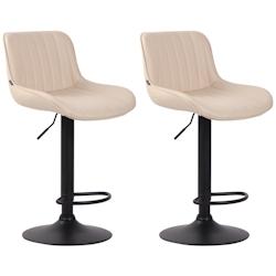 Décoshop26 - Lot de 2 tabourets de bar chaises hautes en PVC crème coutures verticales support en métal noir 10_0004279 - noir 3000252019246_0