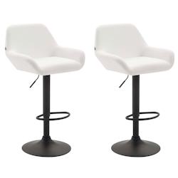 Décoshop26 - Lot de 2 tabourets de bar moderne et confortable en synthétique blanc pieds trompette en métal noir TDB10224 - blanc 3000891669604_0