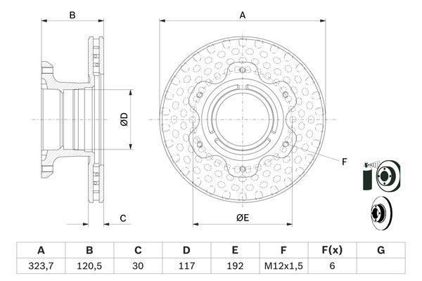 Disque de frein ventilé Bosch 0986479E48 - conditionnement boîte de 1 disque - montage arrière_0