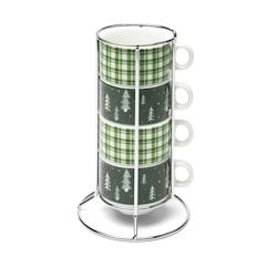Excelsa set de 4 tasses à café avec support Green Winter en porcelaine 9 cl multicolore - multicolore porcelaine 69195_0