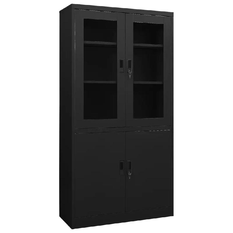 Helloshop26 - Armoire de bureau avec 3 étagères réglables rangement sécurisé 90 x 40 x 180 cm en acier noir 02_0046808 - noir verre 3000234437457_0