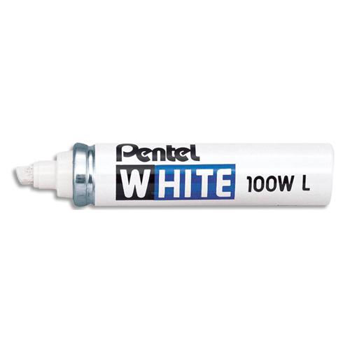 MARQUEUR PEINTURE POINTE EN FIBRE BISEAUTÉE LARGE CORPS MÉTAL COLORIS BLANC WHITE 100WL - LOT DE 2