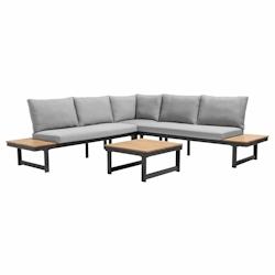 Oviala Business - Salon de jardin bas 6 places en aluminium et bois gris avec coussins moelleux - Bois massif_0