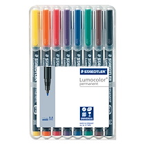 STYLO FEUTRE PERMANENT STAEDTLER LUMOCOLOR 'DRY SAFE' COULEURS ASSORTIES 1 MM - POCHETTE DE 8