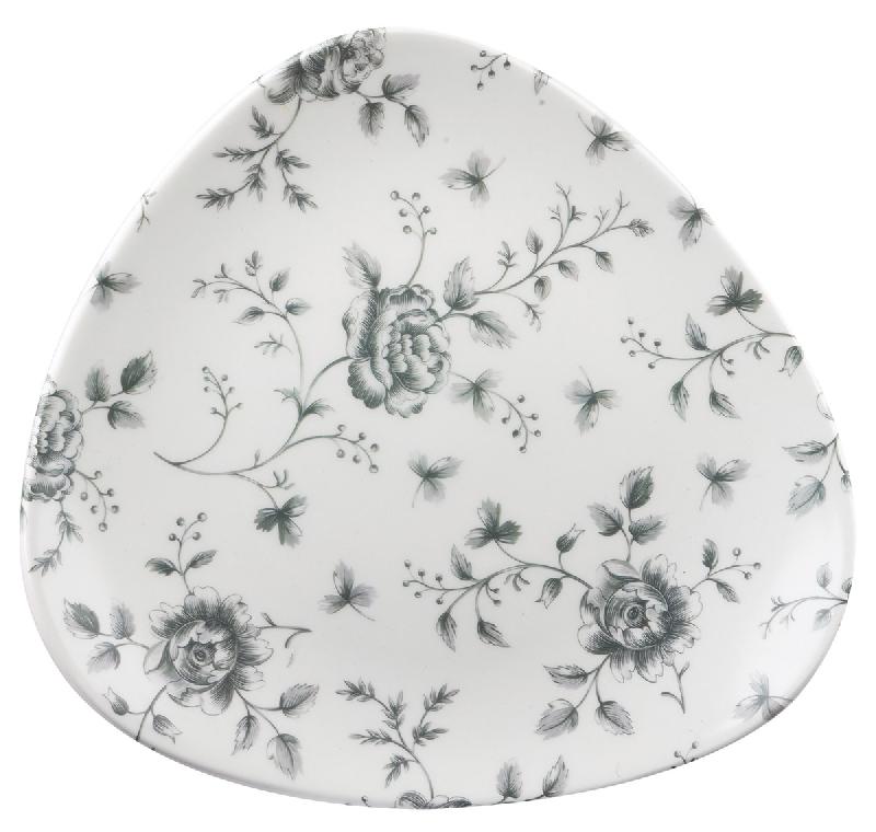 ASSIETTE PLATE TRIANGULAIRE GRIS MOTIF  ROSE CHINTZ PORCELAINE Ø 19,2 CM VINTAGE PRINTS CHURCHILL