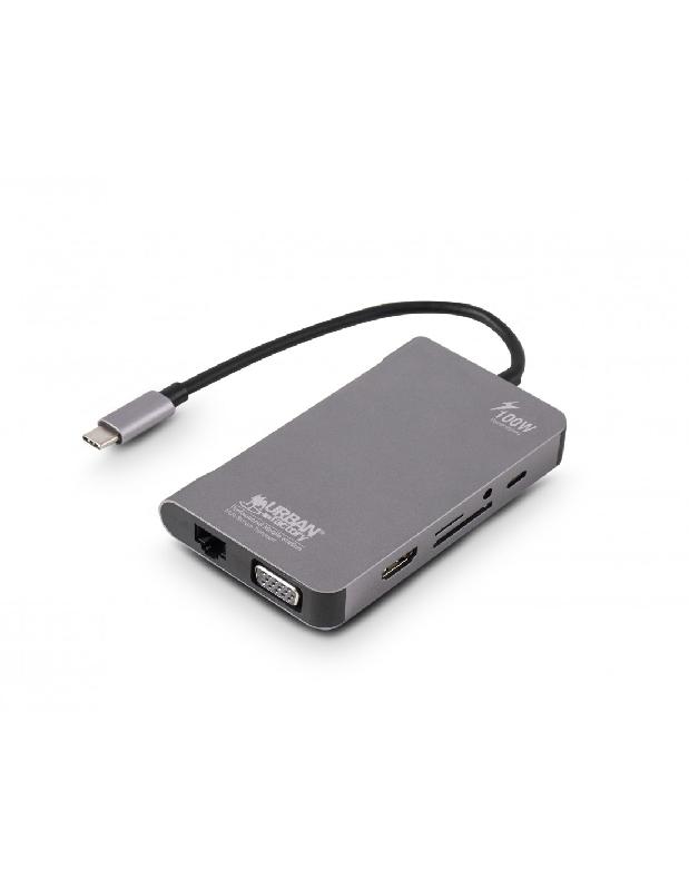 HUB USB TYPE-C Urban Factory Multi-Écran 100W Gris - Station mobile pour PC avec ports HDMI, USB et Ethernet_0