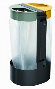 Support sac poubelle 2 flux - Pied Citwin Prem avec cendrier 2x75L+3L - Acier poudré anti-UV - Manga/Gris/Jaune_0