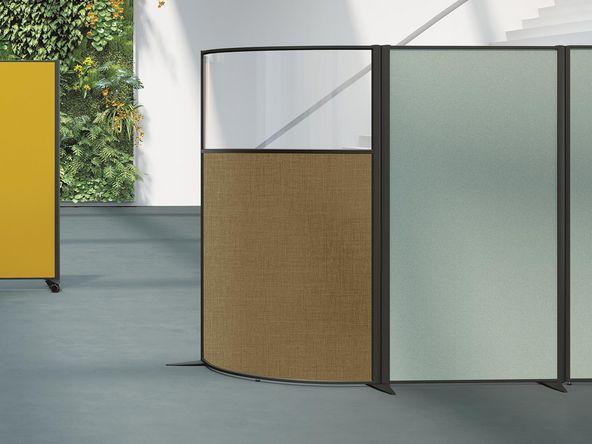 Cloison autoportante semi-vitrée courbe KP+ en bois stratifié antibactérien et plexiglass - 20 finitions de panneaux - 5 coloris de structure_0