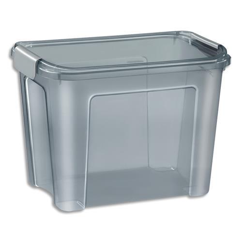 BOÎTE DE RANGEMENT CEP - 18 LITRES - GRIS FUME - MATIERE PP RECYCLE (HORS CLIPS) - DIM : 38,9 X 27,7 X H 19,5CM.