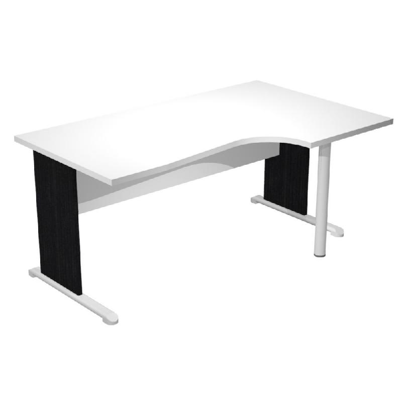 BUREAU COMPACT RETOUR A DROITE PRONTO BOIS - L.160 X P.100 CM - PLATEAU BLANC - PIEDS L NOIR