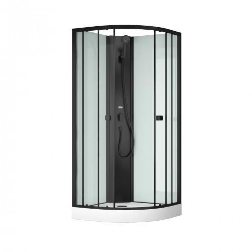 CABINE DE DOUCHE 1/4 ROND 85 CM NOIRE ESSENTIEL - PORTES COULISSANTES TRANSPARENTES AURLANE