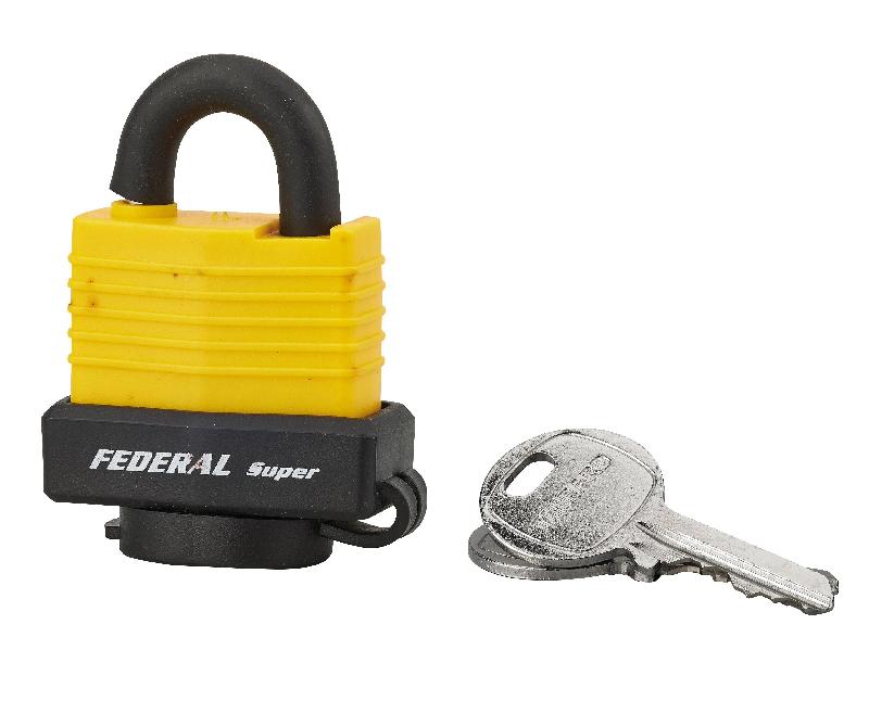 Cadenas à clé Sea Line 35 mm jaune - Corps laiton gainé PVC - Anse inox - Double verrouillage_0