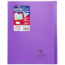 CAHIER PIQUÉ KOVERBOOK 24X32 CM 96 PAGES PETITS CARREAUX + MARGE COUVERTURE POLYPROPYLÈNE TRANSPARENT - VIOLET - LOT DE 10