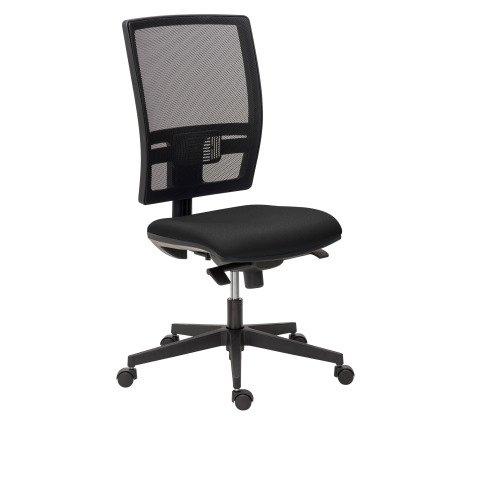 CHAISE DE BUREAU BRUNEAU ACTIV' TISSU ET MAILLE NOIR - DOSSIER HAUT SANS ACCOUDOIRS SOUTIEN LOMBAIRE - MÉCANISME CONTACT PERMANENT - PIEDS NOIR