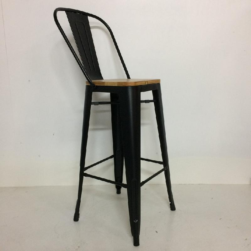 Chaise haute de bar en metal factory - noir mat assise bois - h.Assise 78cm_0