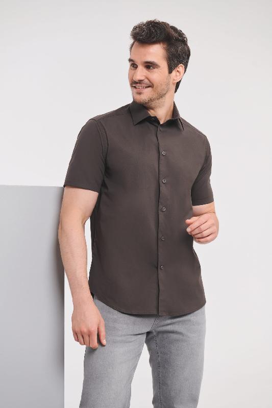 Chemise fittée homme manches courtes - Réf: RU947M - Popeline coton extensible - Marque Russell_0