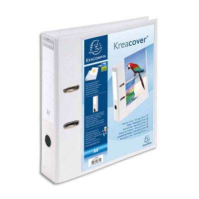 CLASSEUR A LEVIER PERSONNALISABLE 1 FACE EXACOMPTA KREACOVER - DOS 7 CM - ETIQUETTE DE DOS - BLANC