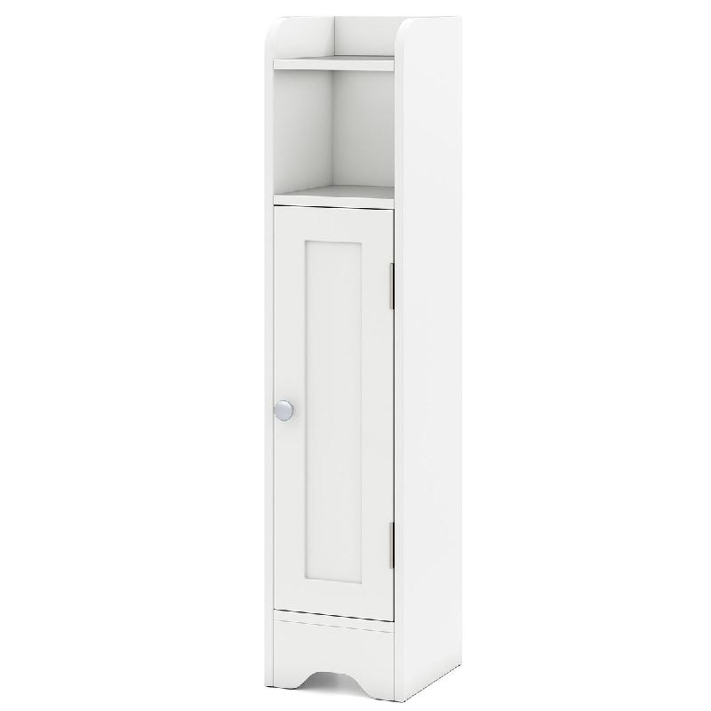 COSTWAY Armoire bain étroite, avec compartiment ouvert et 2 étagères réglables, 18x19,5x80cm, blanc - blanc Bois manufacturé NM0704IT_0