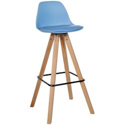 Décoshop26 - Tabouret de bar chaise haute x1 repose-pieds style scandinave en plastique et PVC bleu structure en bois clair carré 10_0004627 - bleu_0