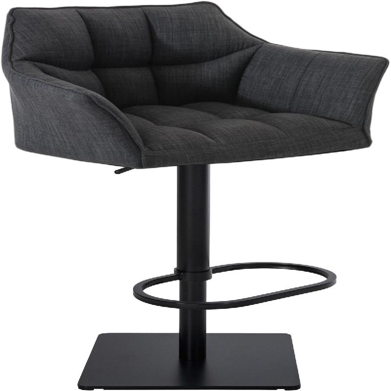 Décoshop26 - Tabouret de bar x1 réglable en tissu gris foncé assise enveloppante capitonnée et avec base carrée en métal noir 10_0005617 - gris_0