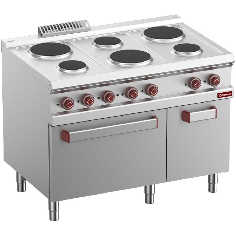 Diamond - Fourneau 6 plaques rondes, four GN 2/1 et grill électrique, armoire neutre GN 1/1 - réf. E7/6PFA11-N - gris AKS-E7/6PFA11-N_0