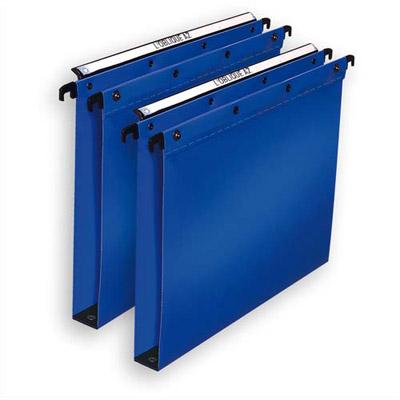 DOSSIERS SUSPENDUS - POLYPROPYLENE 5/10E - FOND 15MM - BLEU - POUR TIROIR - BOUTON PRESSIONS - LOT DE 10