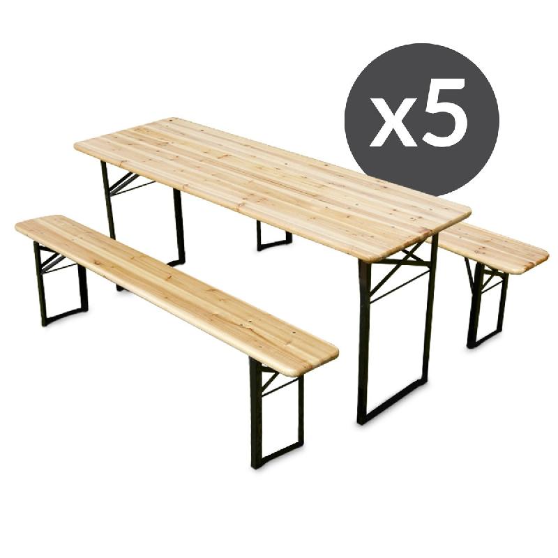 Ensemble brasserie table et bancs en bois 180cm - lot de 5_0
