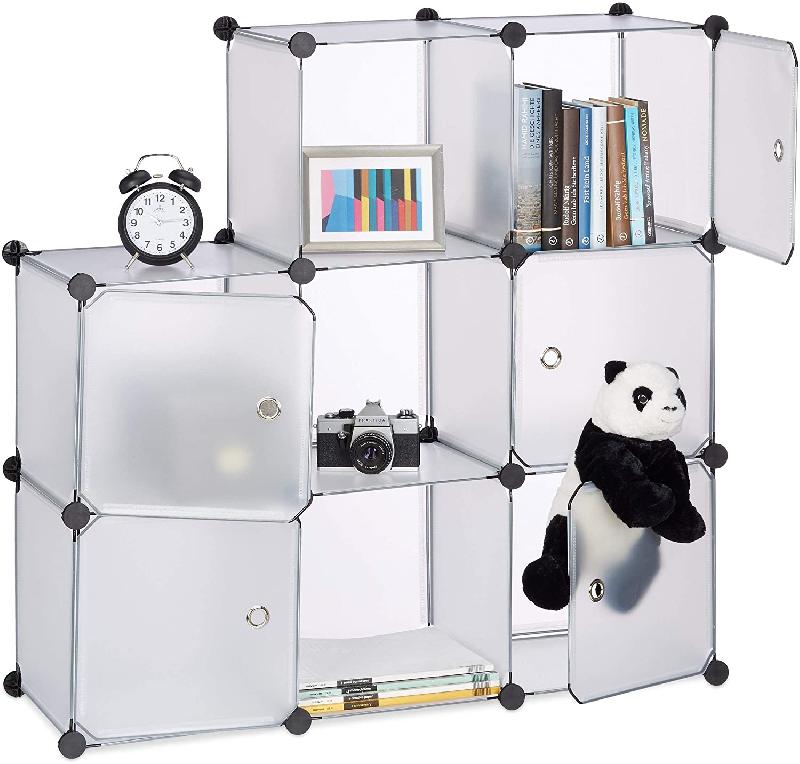 Étagère de rangement modulable 9 casiers avec portes en plastique - DIY assemblage plug-in - Bibliothèque transparente_0