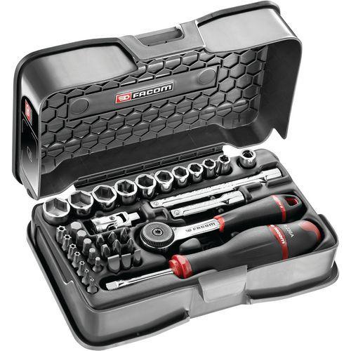 FACOM 1 COFFRET DOUILLES 1/4 POUCES 6 PANS ET EMBOUTS - 37 PIÈCES FACOM