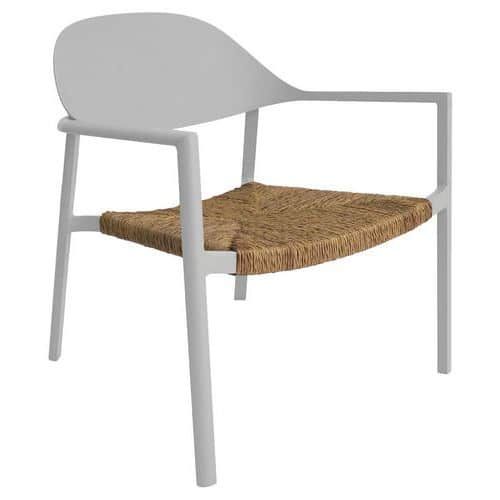 FAUTEUIL LOUNGE BAGE WICKER/ALU - BEIGE/BLANC