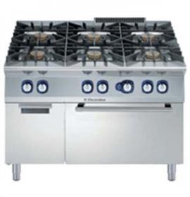 Fourneau gaz 6 feux vifs (6x10 kW) - avec four gaz, placard et structure en acier inoxydable - 1200 mm - 391014_0