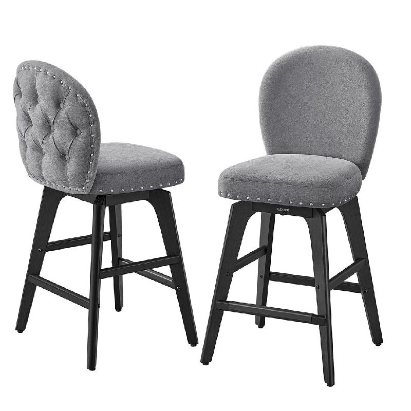 Helloshop26 - Tabourets de bar lot de 2 pivotants avec dossier et pieds en bois assise en tissu chenille hauteur d'assise 66,5 cm 12_0007989 - 3000225_0