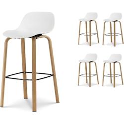 Kosmi Lot de 4 tabourets de bar blancs style scandinave avec pieds effet bois en métal - Hauteur 66cm - 3760301694076_0