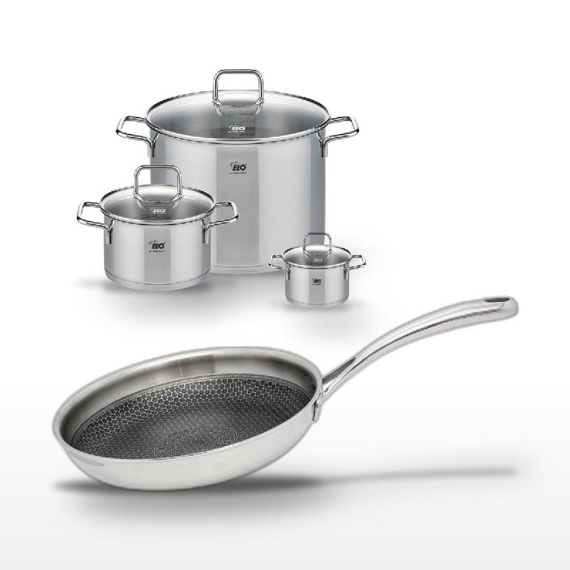 Lot 2 Faitouts 20/26cm & Poêle 24cm Elo Relief Evolution - gris inox 3176239955088_0