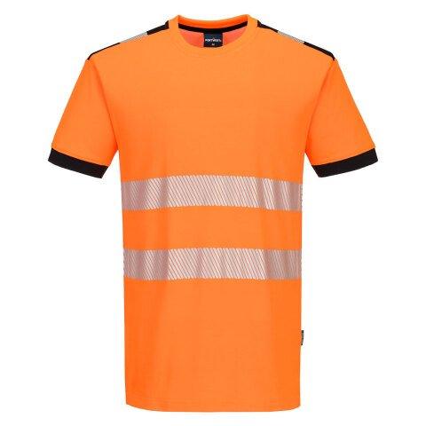LOT DE 2 - PORTWEST PW318 T-SHIRT PW3 HV MC COTTON COMFORT ORANGE/NOIR - TAILLE M