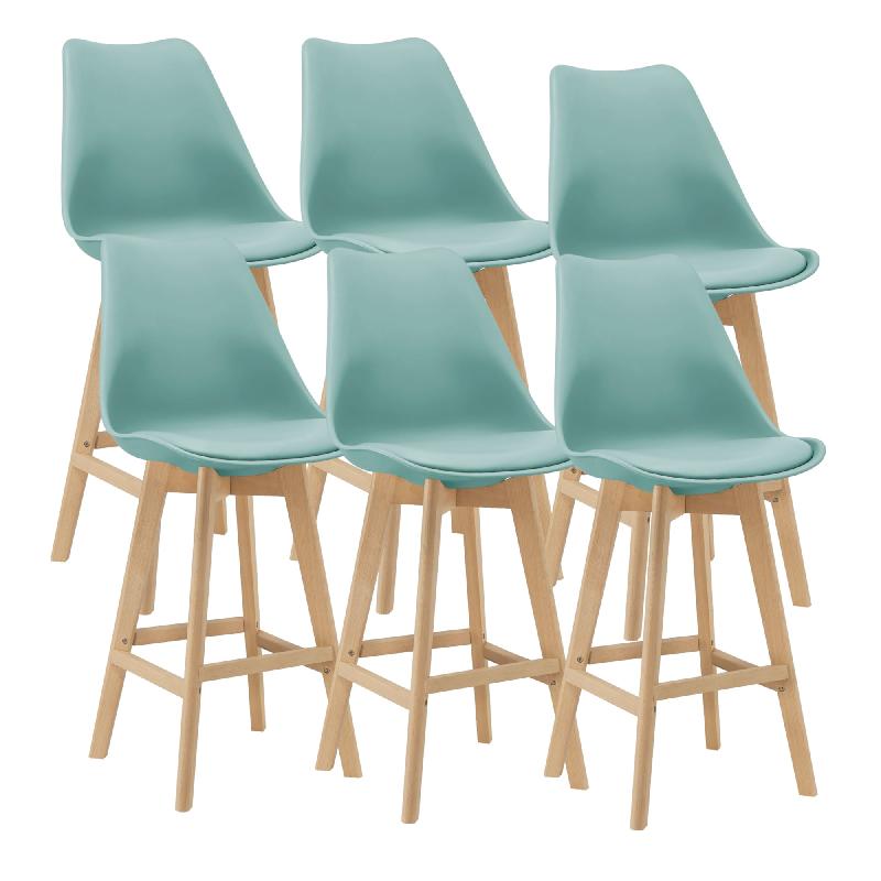 LOT DE 6 TABOURETS DE BAR PLASTIQUE SYNTHÉTIQUE HÊTRE 105X48X58 CM MENTHE 03_0008727_0