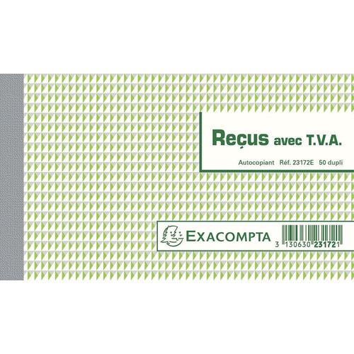 MANIFOLD REÇUS AVEC T.V.A EXACOMPTA - 10,5 X 18 CM - 50 FEUILLETS DUPLI AUTOCOPIANTS - LOT DE 5