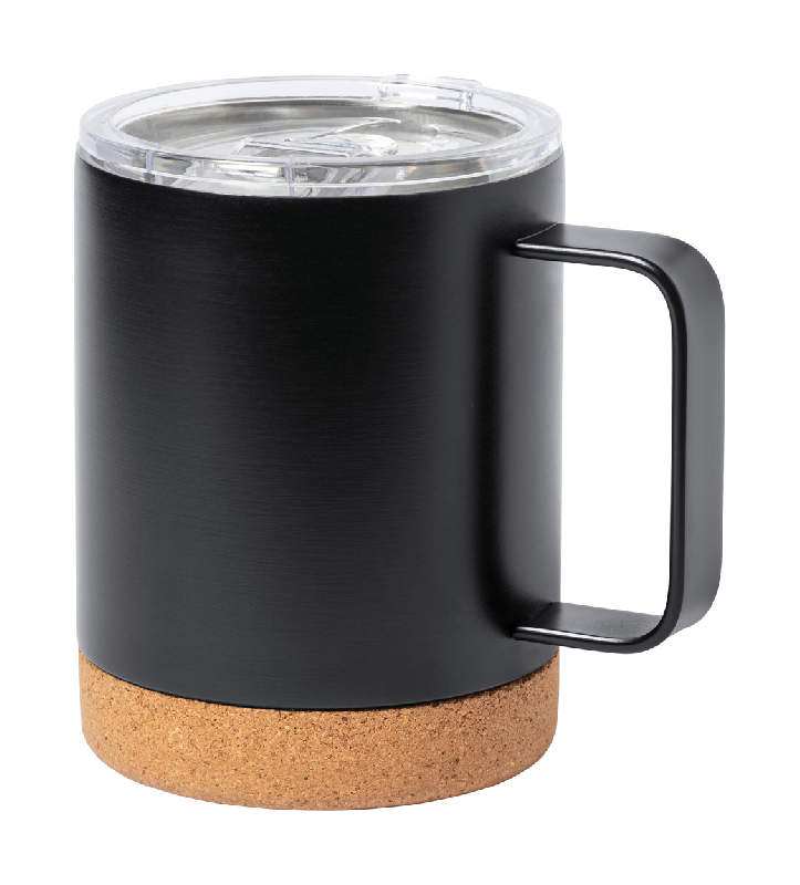 Mug thermos isotherme double paroi en acier inoxydable - 330 ml - Couvercle et base en liège naturel_0