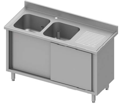 Plonge inox avec 2 bacs à gauche sur placard portes coulissantes 18... - P934666180_0