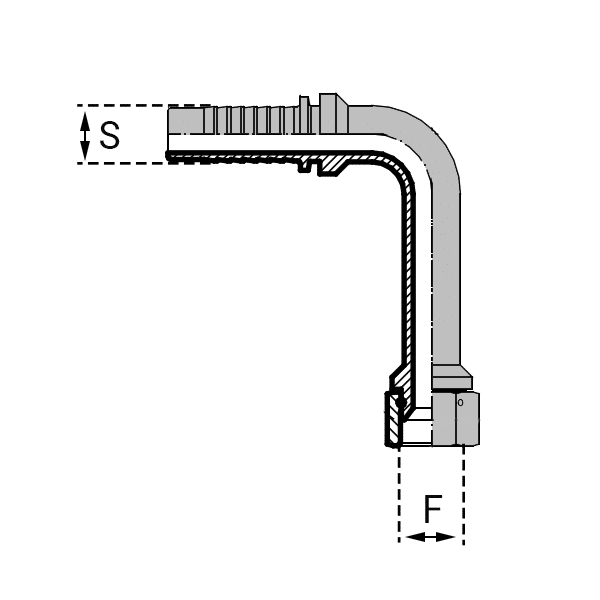 Série JIC DK - Filetage UNF - Cône 74° - Femelle - Ecrou à jonc - 90° Courbe Haute (DKJ90LD) - 6 , 3/8