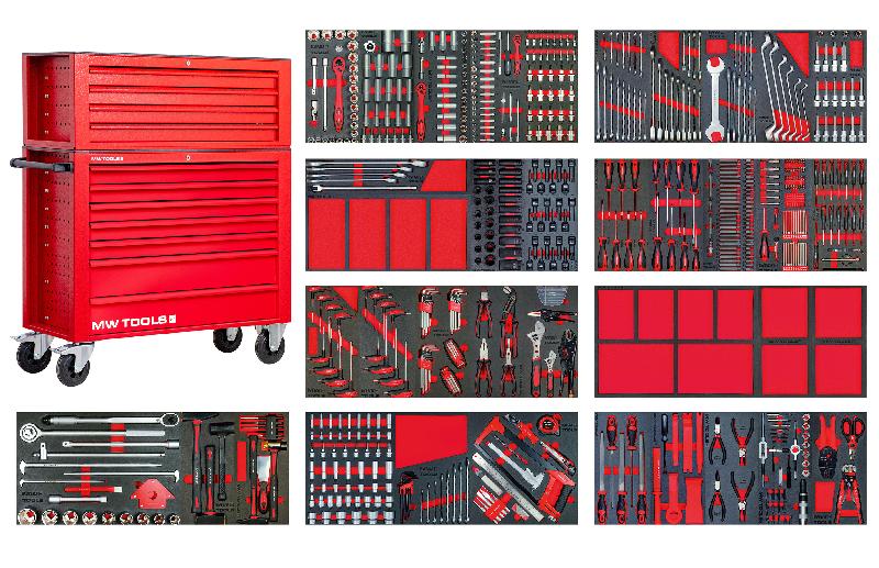 Servante d'atelier complète large - 11 tiroirs - Coffre supérieur XXL - 729 outils en acier Chrome Vanadium MW Tools MWE799R33X_0