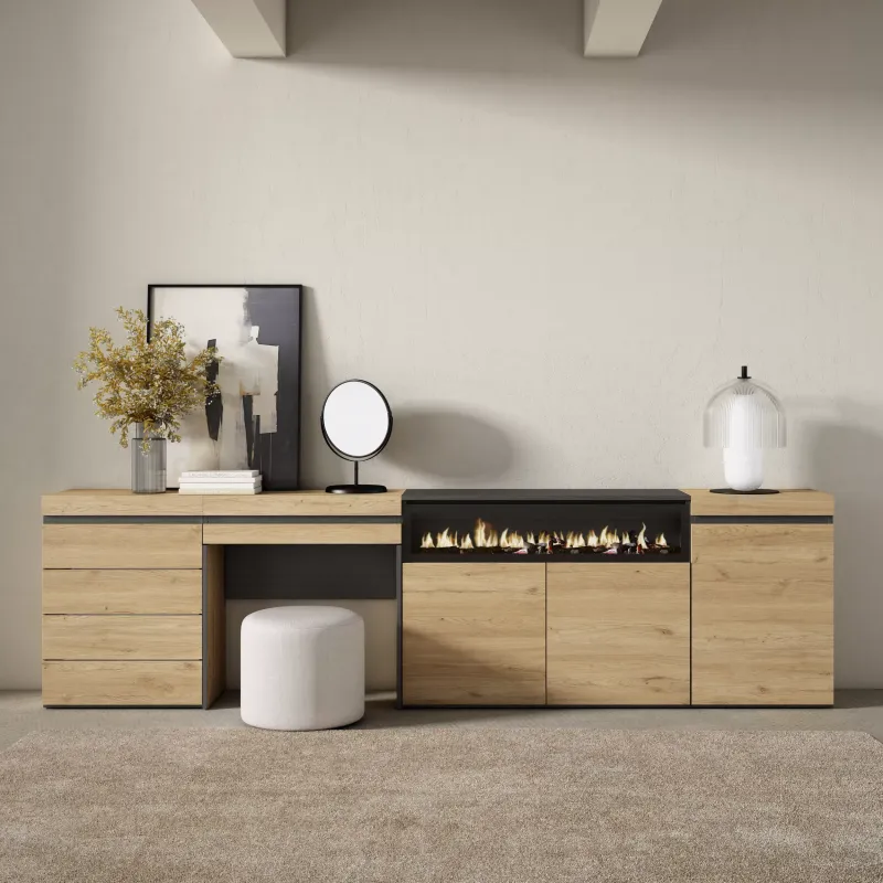 SKRAUT HOME - BUFFET, BAHUT, MEUBLE DE RANGEMENT, 277X35X75CM, CHAMBRE à COUCHER, PIèCE, CHEMINéE éLECTRIQUE, COMMODE, BUFFET, COIFFEUSE, CHêNE