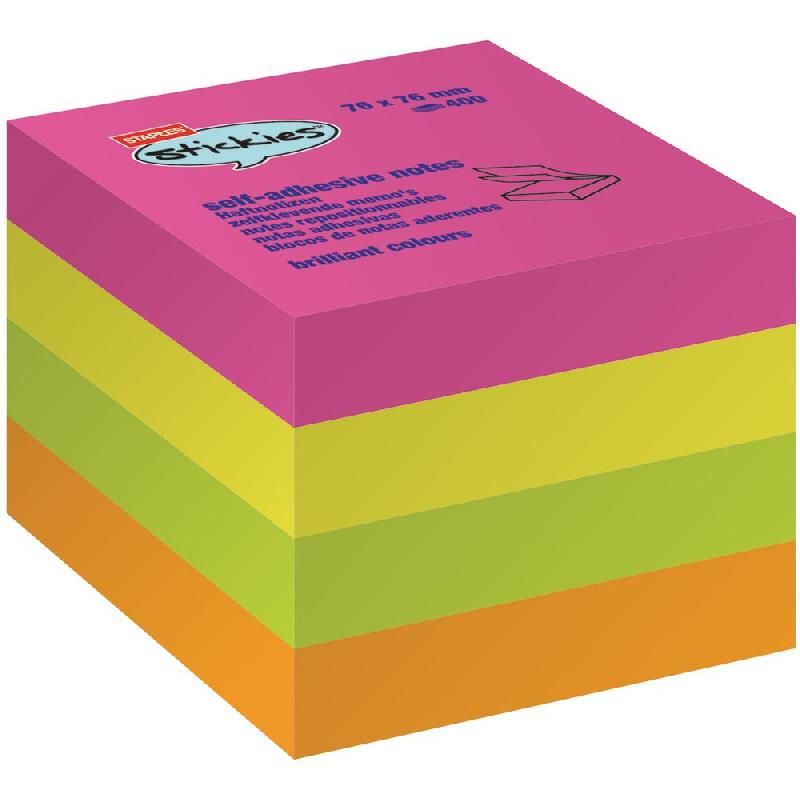 STAPLES BLOC DE NOTES ADHÉSIVES - 76 X 76 MM - COULEUR : FLUO ASSORTIES