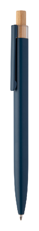 Stylo à bille en aluminium recyclé - bouton pression en bambou - encre bleue_0