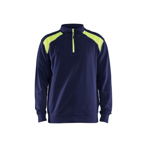 SWEAT CAMIONNEUR AVEC DÉTAILS AUX ÉPAULES - BLEU MARINE ET JAUNE - M BLAKLADER