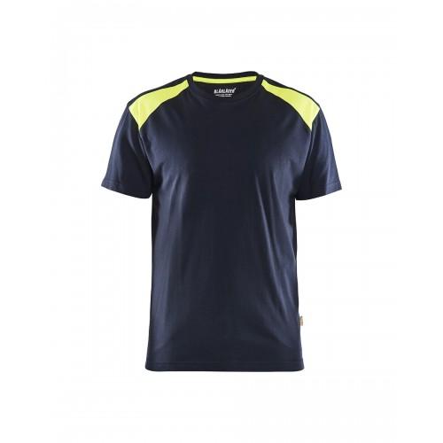 T-SHIRT DE TRAVAIL BICOLORE 100% COTON 3379 - BLEU FONCÉ ET JAUNE FLUO - XXXXL BLAKLADER