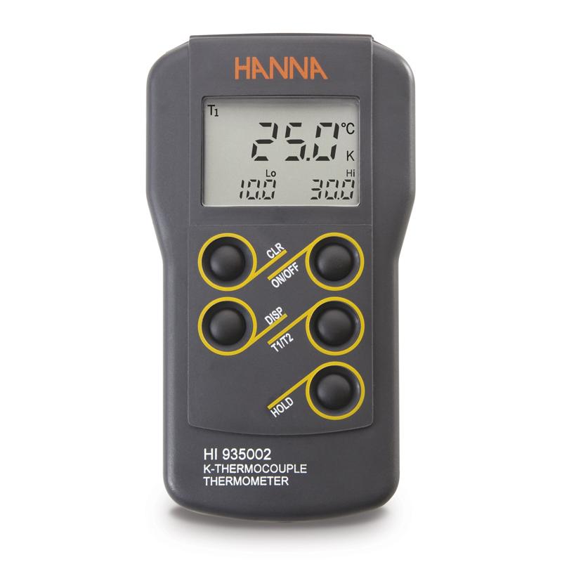 Thermomètre compact étanche à thermocouple type K - 2 canaux - min/max - HOLD - T1/T2 - coffret - HI935002_0