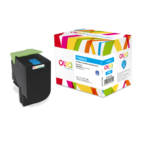 TONER REMANUFACTURÉ OWA - STANDARD - CYAN - POUR LEXMARK 71B20C0 - TONER COMPATIBLE